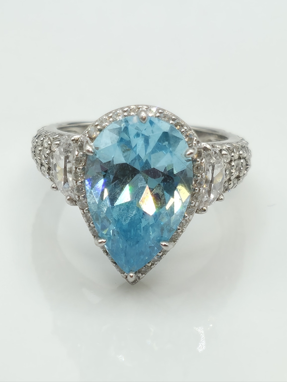 Sparkling Designer Signed Jean Dousset Blue Ice And CZ Ring